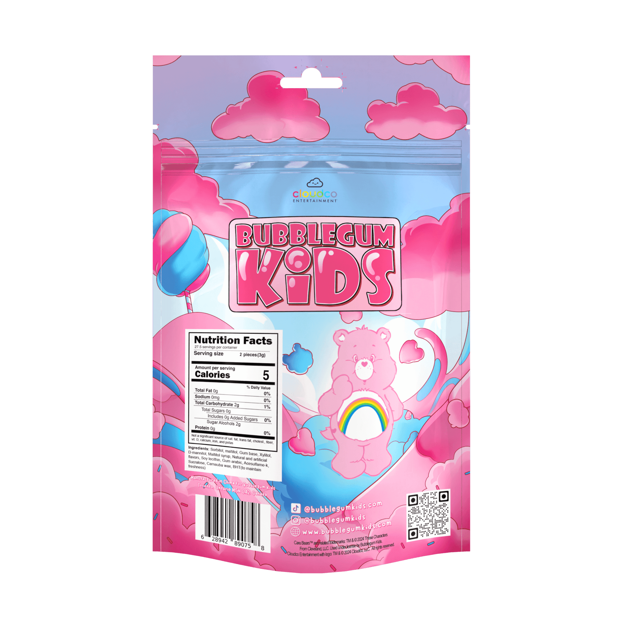 Cheer Bear's Cotton Candy Gum Packaging Back