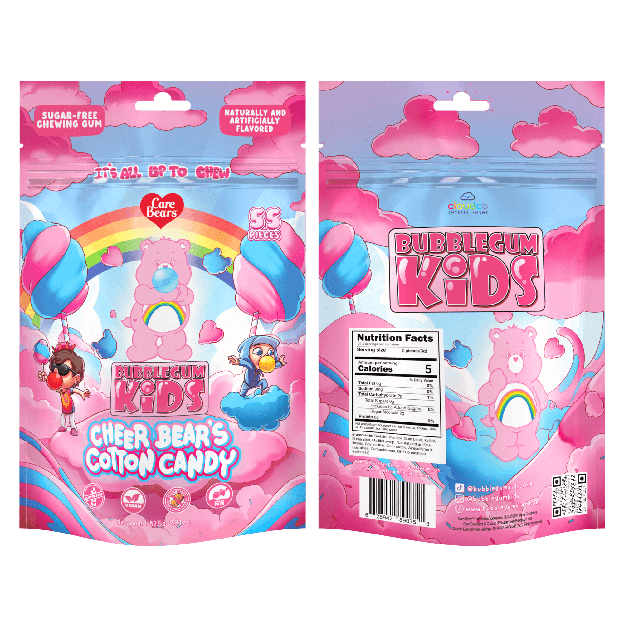 Cheer Bear's Cotton Candy Gum Packaging Front and Back