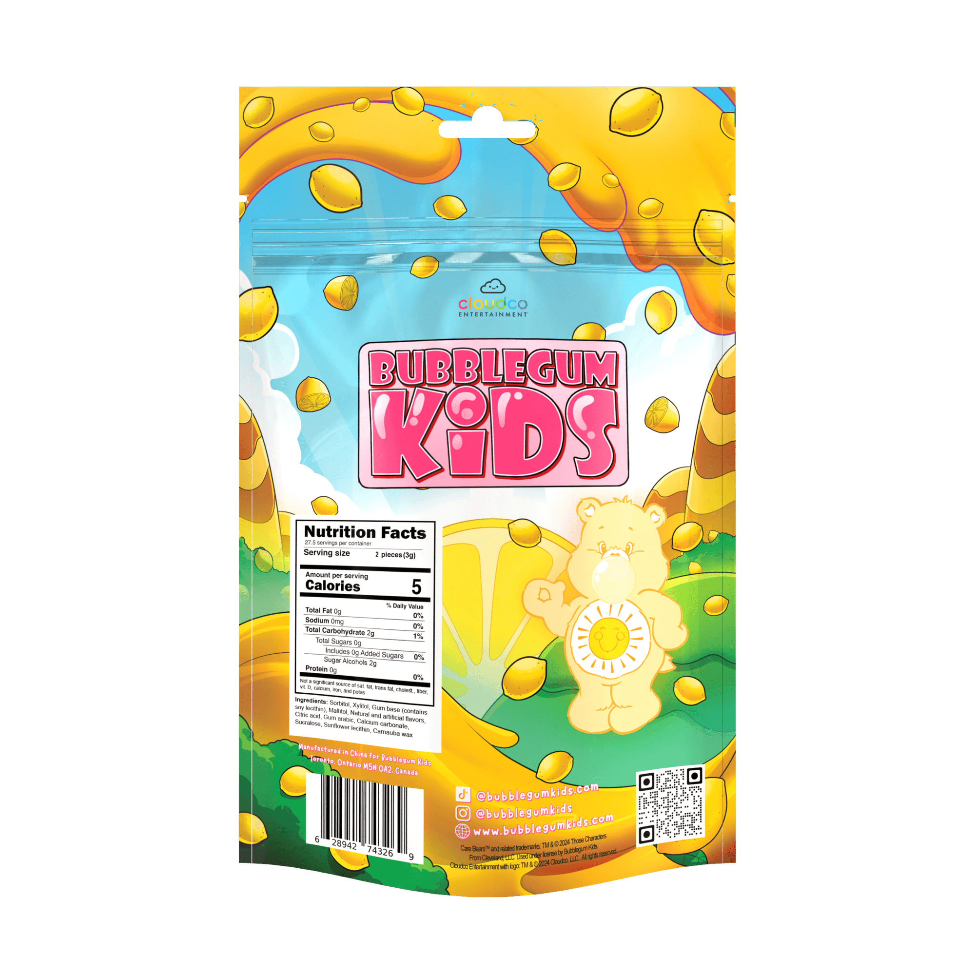 Funshine Bear's Lemonade Gum Packaging Back