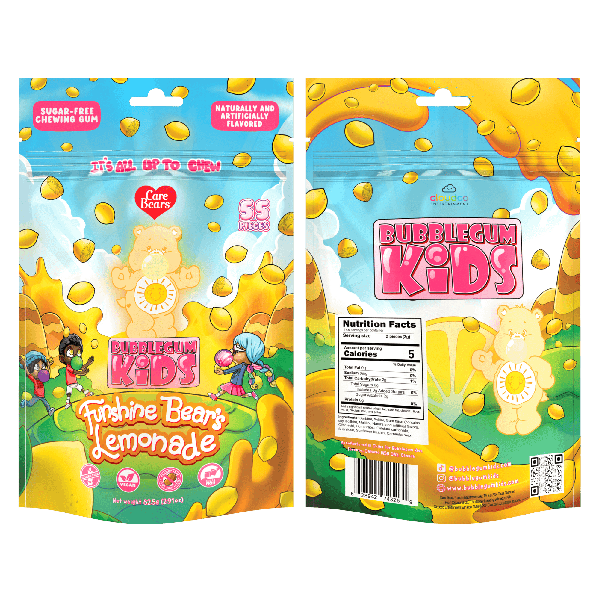 Funshine Bear's Lemonade Gum Packaging Front and Back