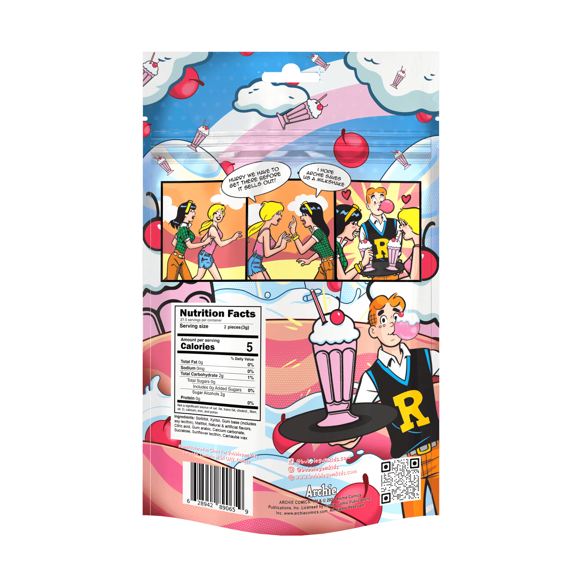 Archies Milkshake Gum by Bubble Gum Kids, Official Collaboration, packaging back