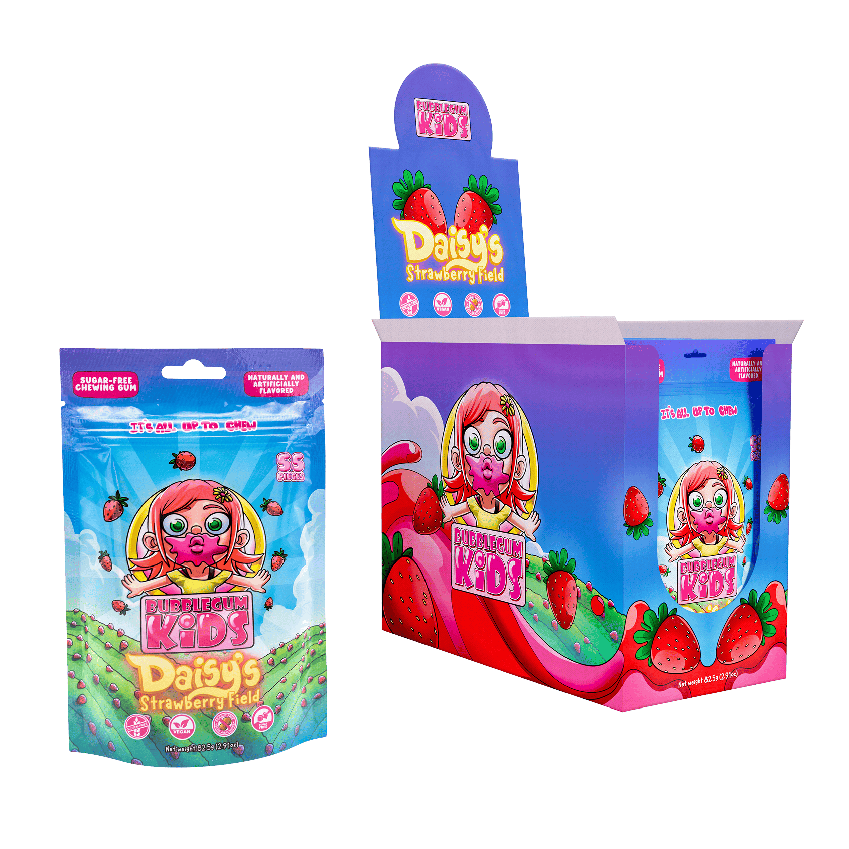 Face Twisters Strawberry Sour Bubble Gum 2 Oz. Tray