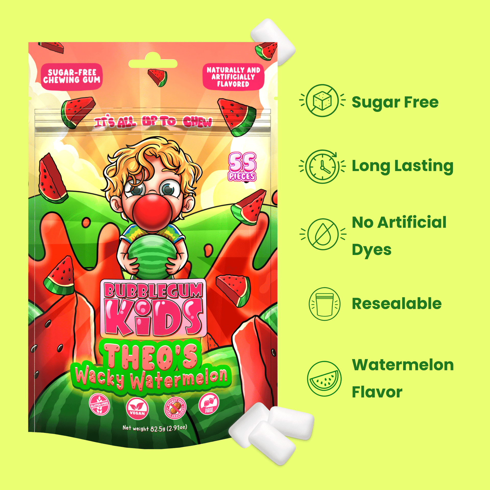 邦楽 Nicotine /  Mellow Day Theo's Wacky Watermelon Gum – Bubblegum Kids